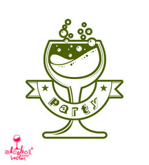 Vector cocktail glass with splash, alcohol idea graphic illustra