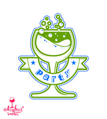 Vector cocktail glass with splash, alcohol idea graphic illustra