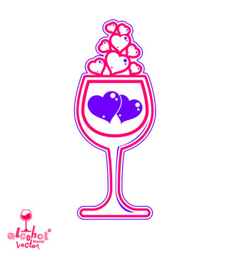 Vector art illustration of wineglass with two purple loving hear