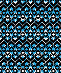 Black and blue stylized symmetric endless pattern, continuous cr