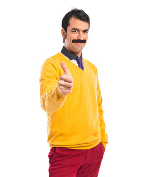 Man With Moustache With Thumb Up