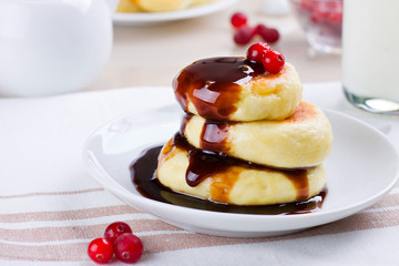 Pancakes with chocolate sauce