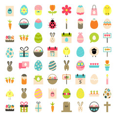 Easter big flat styled icons set over white