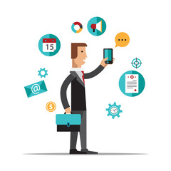 Businessman using mobile phone for business process organization