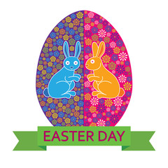 Easter Bunny with Decorated Easter Eggs on Fresh Green Grass