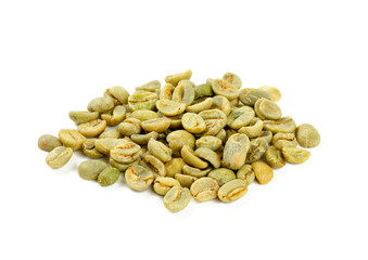 green coffee beans isolated on white background