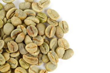 green coffee beans isolated on white background