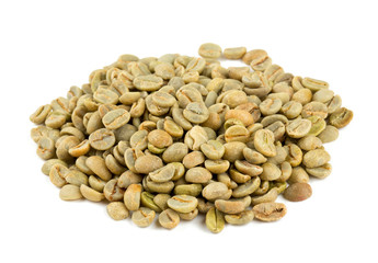 green coffee beans isolated on white background