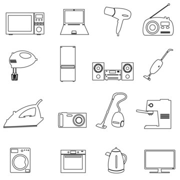 home electrical appliances outline icons set eps10