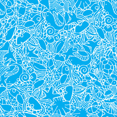 blue background with sea inhabitants