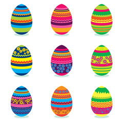 Set of Decorated Easter Eggs Isolated on White Background