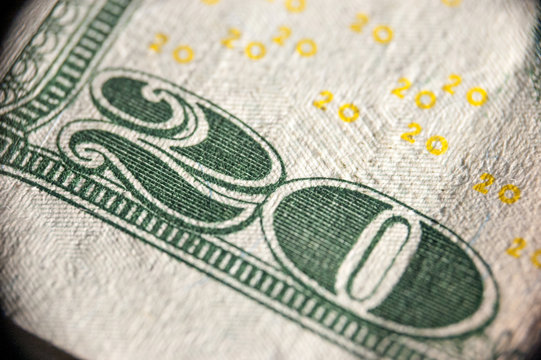 Macro image of 20 dollar bank note