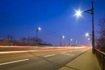 Traffic on Poniatowski bridge over Vistula river in Warsaw, Pola