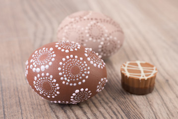 Easter eggs and chocolate praline
