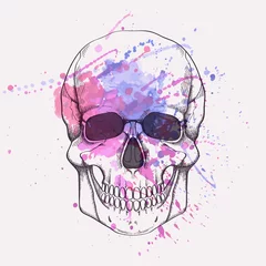 Wall murals Aquarel Skull Vector illustration of human skull with watercolor splash