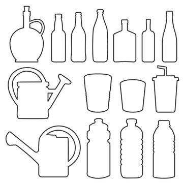 Bottle collection line vector silhouette