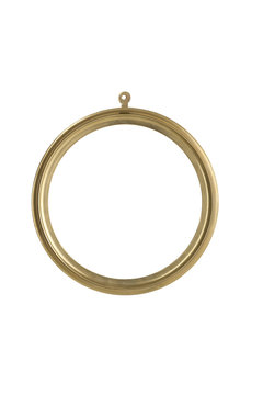 golden, round metallic picture frame, isolated on white