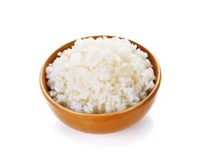 Rice in a bowl on a white background