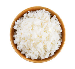 Rice in a bowl on a white background