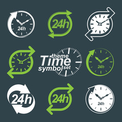 Set of graphic web vector 24 hours timers, around-the-clock flat