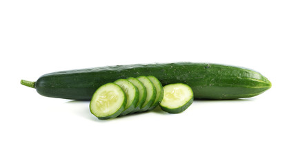 Cucumber and slices isolated over white background