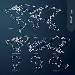 World Map and continent line vector Illustration
