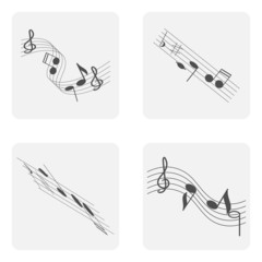monochrome icon set with treble clef and notes