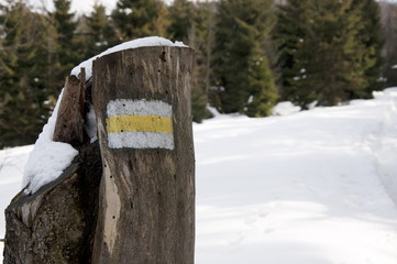 Signpost in mountain