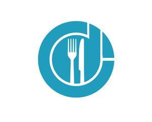 letter C D plate fork knife