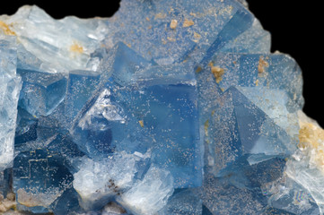 Blue fluorite crystals. Macro shot of a fine museum piece.