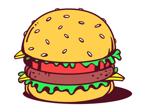 Vector illustration of big classic burger on white background.