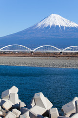 Mountain Fuji and Fujikawa river at Shizuoka