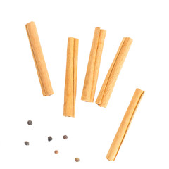 Herb and spice , Cinnamon and pepper on white background