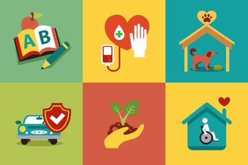 Set of modern icons in style flat on social issues