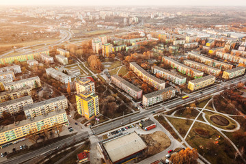 Aerial view of town center Lublin