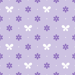 Seamless violet pattern with flowers and butterflies