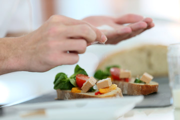 Closeup of delicatessen dish being prepared