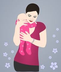 Illustration of woman embracing her newborn baby