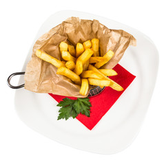 Restourant serving dish for child`s menu - stick potatos roast f
