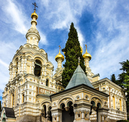 Fototapeta na wymiar Church cupolas in Yalta, Crimea, Russia.