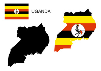 Uganda map and flag vector, Uganda map, Uganda flag