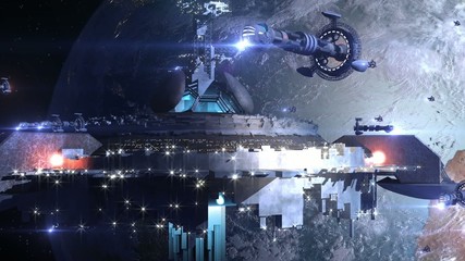 Alien UFO and invading army near Earth
