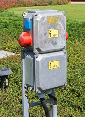 Electricity transformer pylon outdoors