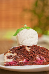 chocolate cake with jam ice cream