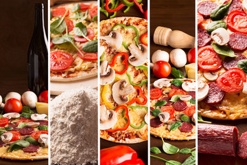 Collage from photoes of pizza