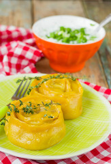 Carrot rolls of dough stuffed with meat