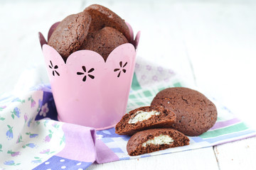 chocolate cookies with a stuffing from mascarpone and coconut