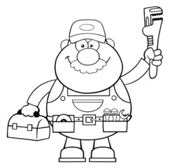Black And White Mechanic Character With Wrench And Tool Box