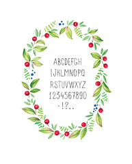 Watercolor floral frame with alphabet. Vector illustration