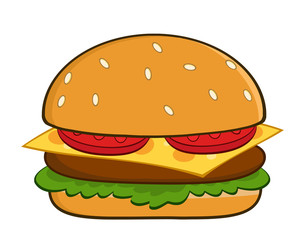 Hamburger Cartoon Illustration Isolated On White
